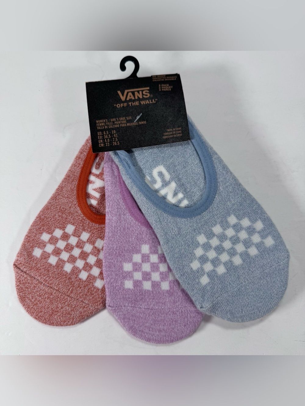 Vans No Show Socks 3 pack Multi Color Women Size 6.5-10